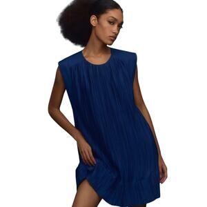 Anthropologie Navy Blue Cap Sleeve Plisse Mini Dress, Lined, Size XS, NWOT